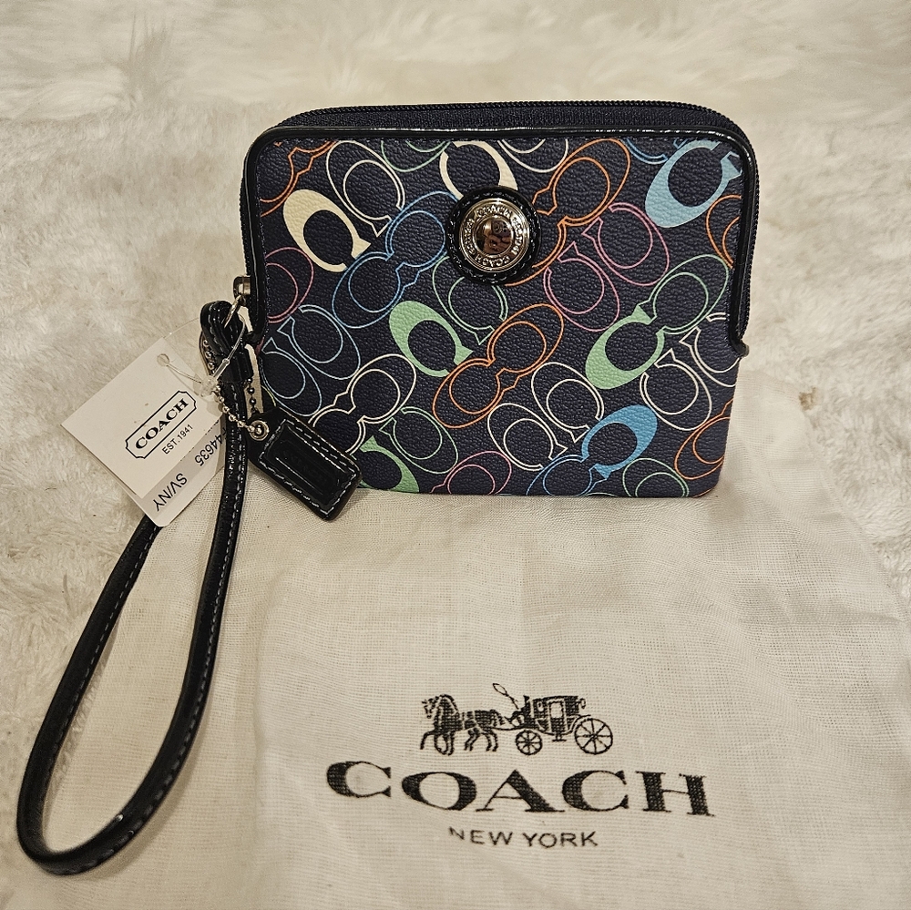 NWT Coach Y2K Wristlet With Rainbow Colored C Pattern. Includes Dustbag